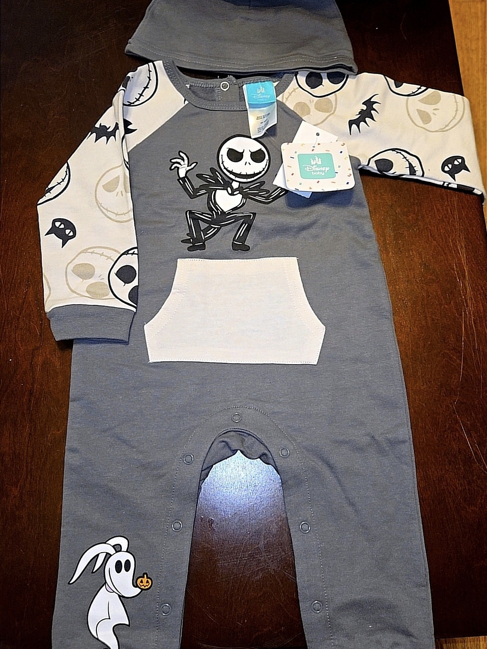 Disney Gray and Cream Jack Skellington Hooded Baby One-Piece Nwt Sz 18mths
